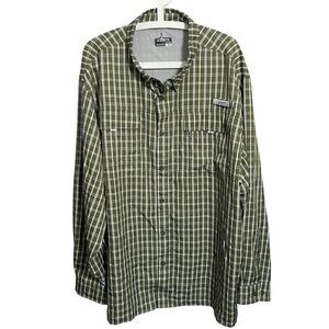 Habit Vented Fishing Shirt 3XL Green White Plaid Button Long Sleeve UV 40